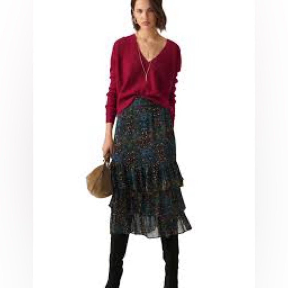 ba&sh Green and Blue Tiered Midi Skirt